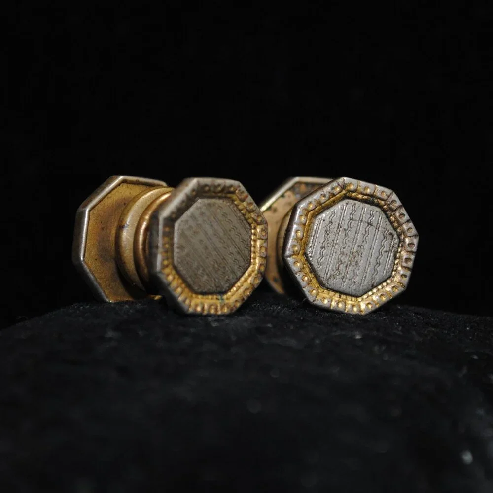 Vintage 1930s Art Deco Octagon-shaped Striped Snap Cufflinks